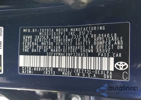 2022 Toyota Corolla Le from USA, damaged, VIN 5YFVPMAEXNP336853